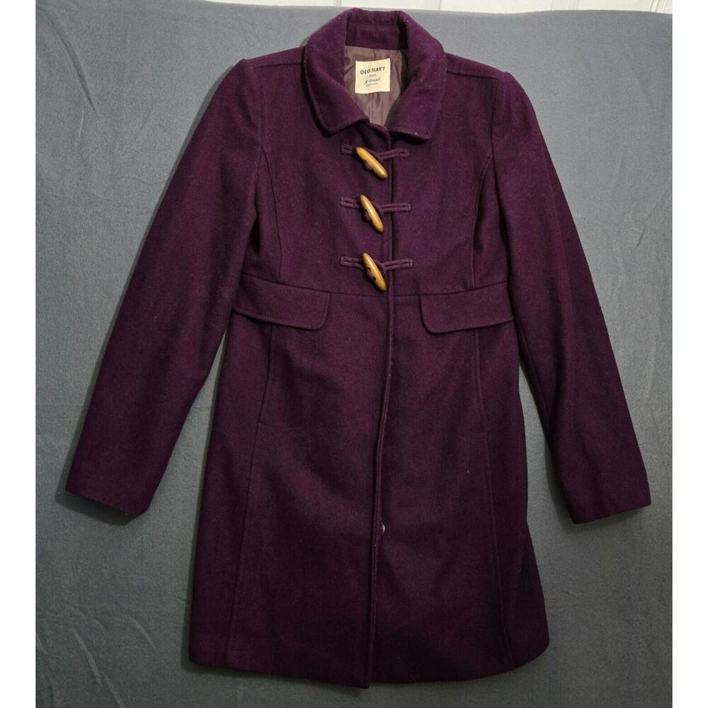 Old Navy Pea Coat Women XS Purple Toggle Duffle Lined Wool Blend